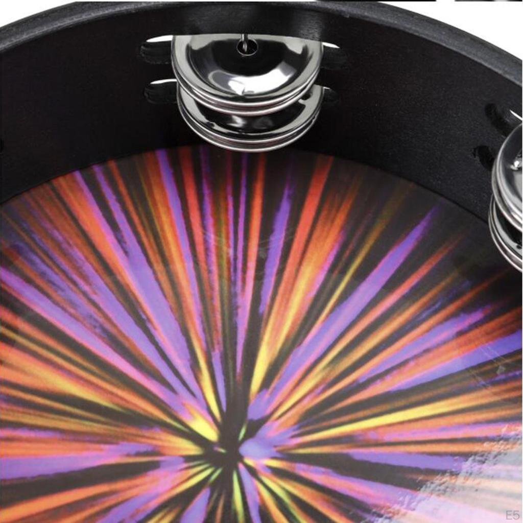 Tambourine with Double Row , 8 Inch Wood Handbell Music Reflective Drum, Hand Drum Percussion