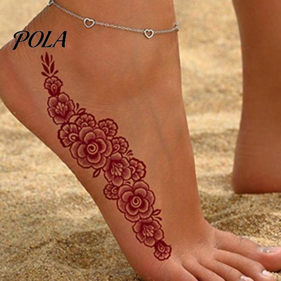 Henna Tattoo Stickers, Red Brown Waterproof Lace Temporary Tattoos, Indian Mehndi Body Art for Hands Feet, Festival Makeup