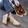Vintage Genuine Leather Mary Janes Flat Shoes Round Toe Soft Soled Women's Shoes