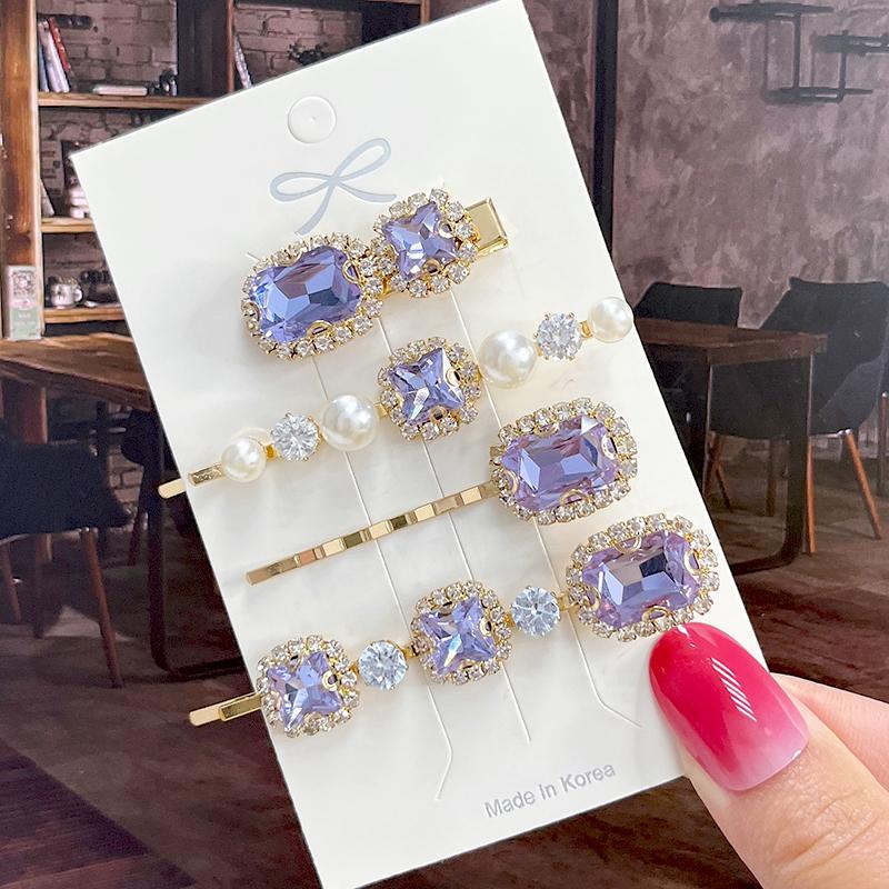 Fashion Shiny Luxury Full Crystal Pearl Women Barrettes Waterdrop Hair Clip Hairgrips Geometric Hair Accessories Korean Headwear