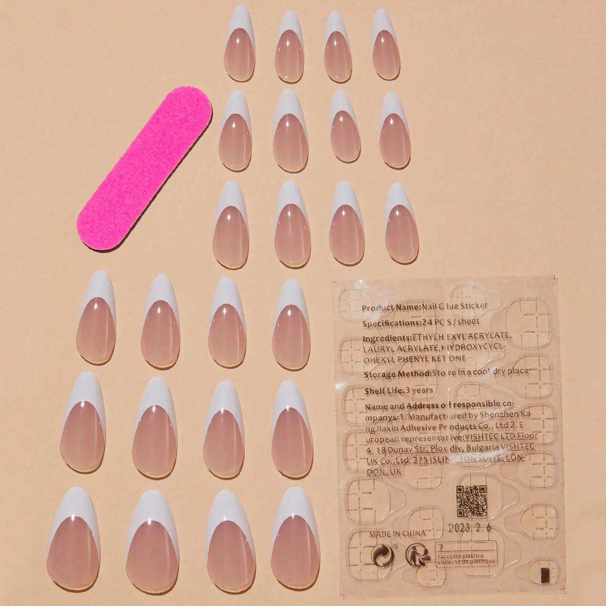 

Съемные миндалевидные белые французские наклейки для ногтей