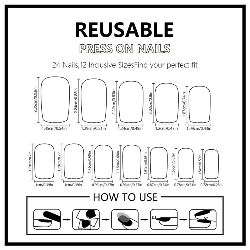 Unghii pătrate presate cu flori, unghii false adezive în 12 mărimi, 24 buc. tipsuri unghii french pentru decorațiuni nail art DIY