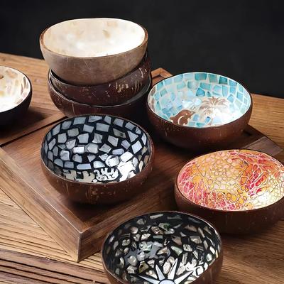 Handmade Alien Coconut Shell Bowl Inlaid Shells Wood Bowl Storage Salad Bowl Foyer Key Storage Tray Home Decoration