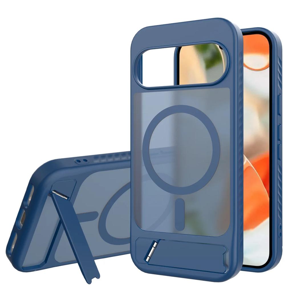 Armor Design Shockproof Matte Case For Google Pixel 10 9 Pro XL Magnetic Wireless Charge Hidden Brackret Semi-Transparent Cover