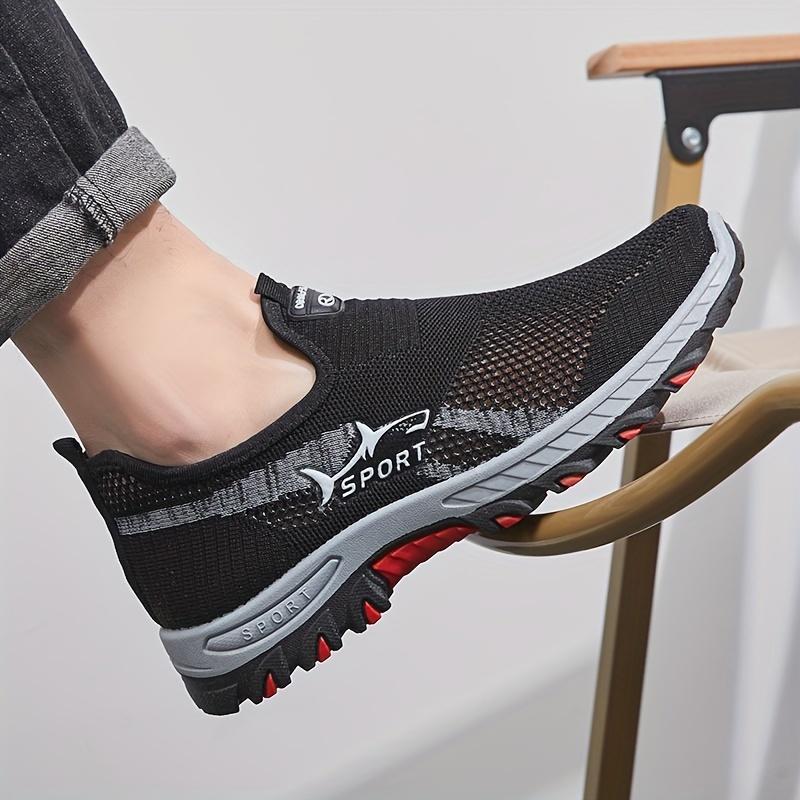 Men'S Breathable Mesh Sneakers, Slip-On Athletic Shoes, Solid Color Fabric Upper, Rubber Sole, Round Toe, Low Top, Casual Sports Style