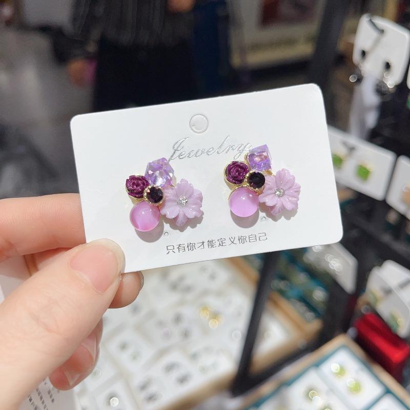Süße kleine weiße Blume Ohrstecker für Damen Runde Strasssteine Ohrringe Trendiger Süßer Schmuck Geschenk