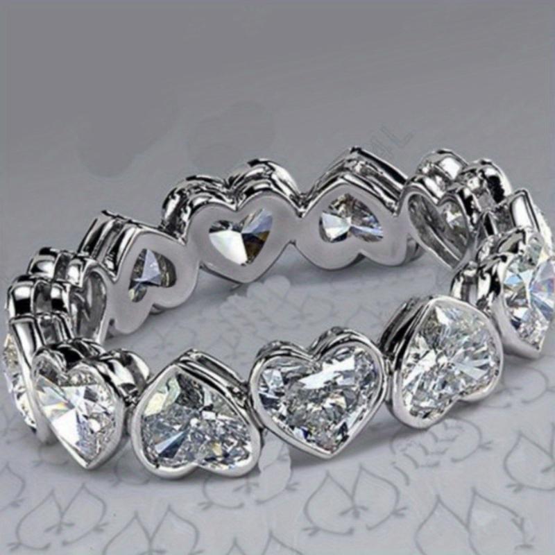 Sparkling White Heart-shaped Inlaid Synthetic Zirconia Ring for Women's Daily Wear Banquet Party Jewelry Accessories Gifts