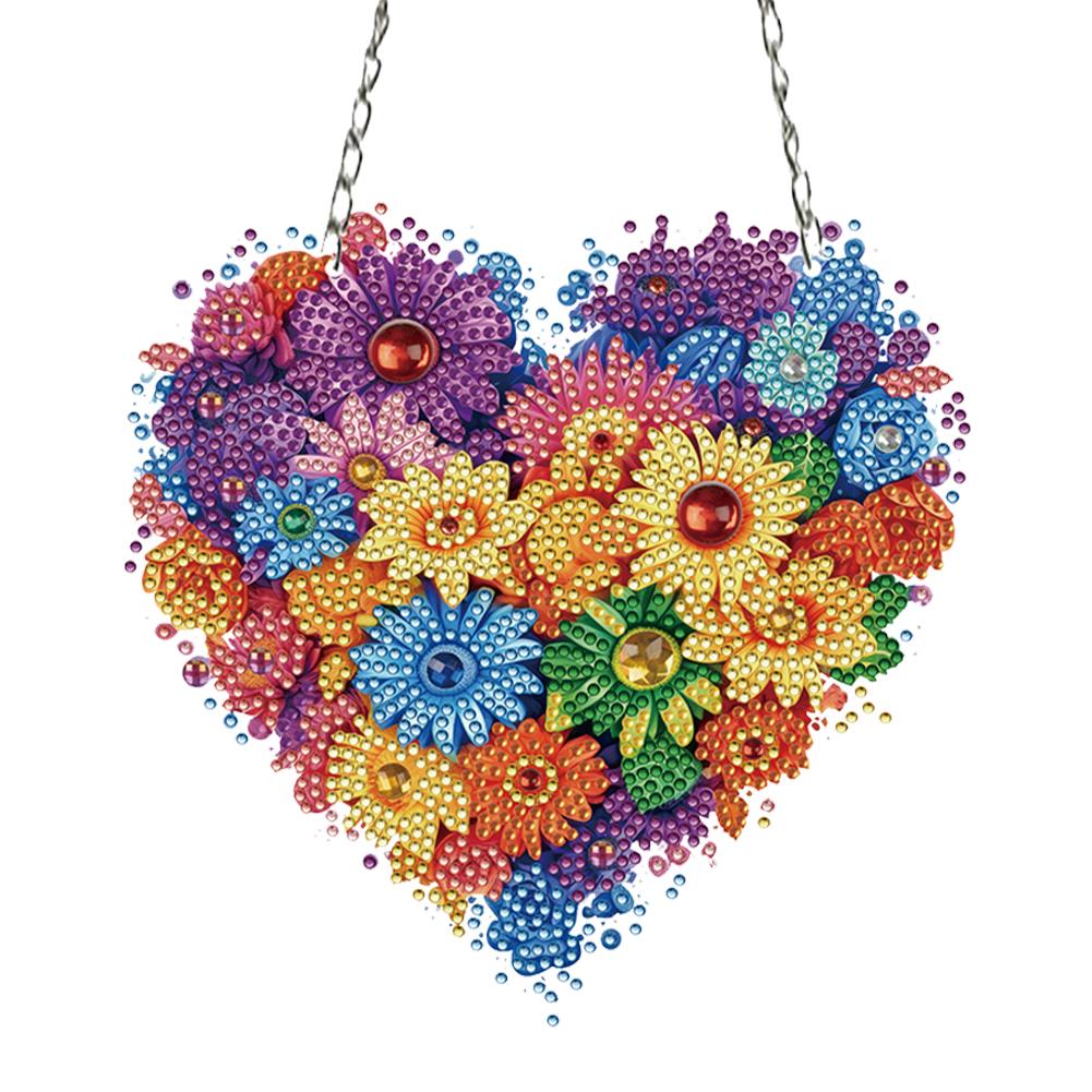 Crystal Hanging Home Wall Decor Heart Flower Acrylic Diamond Painting Hanging Pendant Round Single-Sided for Home Wall Decor
