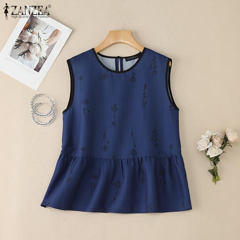 ZANZEA Women Print Casual Round Neck Summer Sleeveless Tank Tops