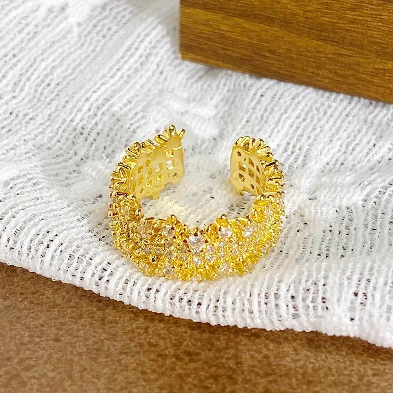 Medieval Vintage Enamel Light Luxury Full Of Diamonds Zircon High-End Sense Opening Ring Niche Ring Woman