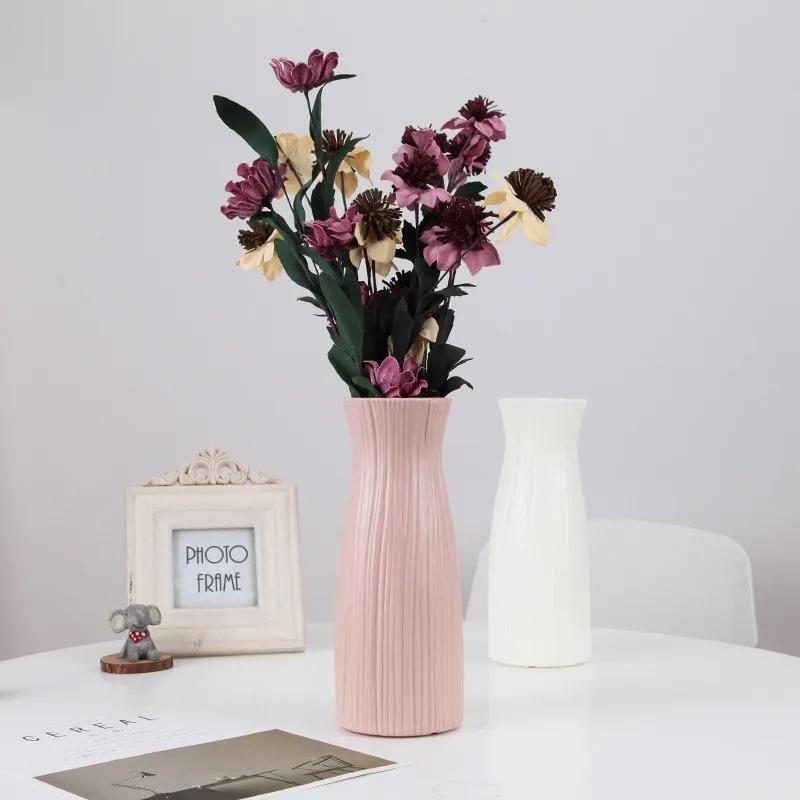 Originality Plastic Vase White Imitation Ceramic Flower Pot Flowering Basket Flowers Vases Decoration Home Nordic Pretty Decor