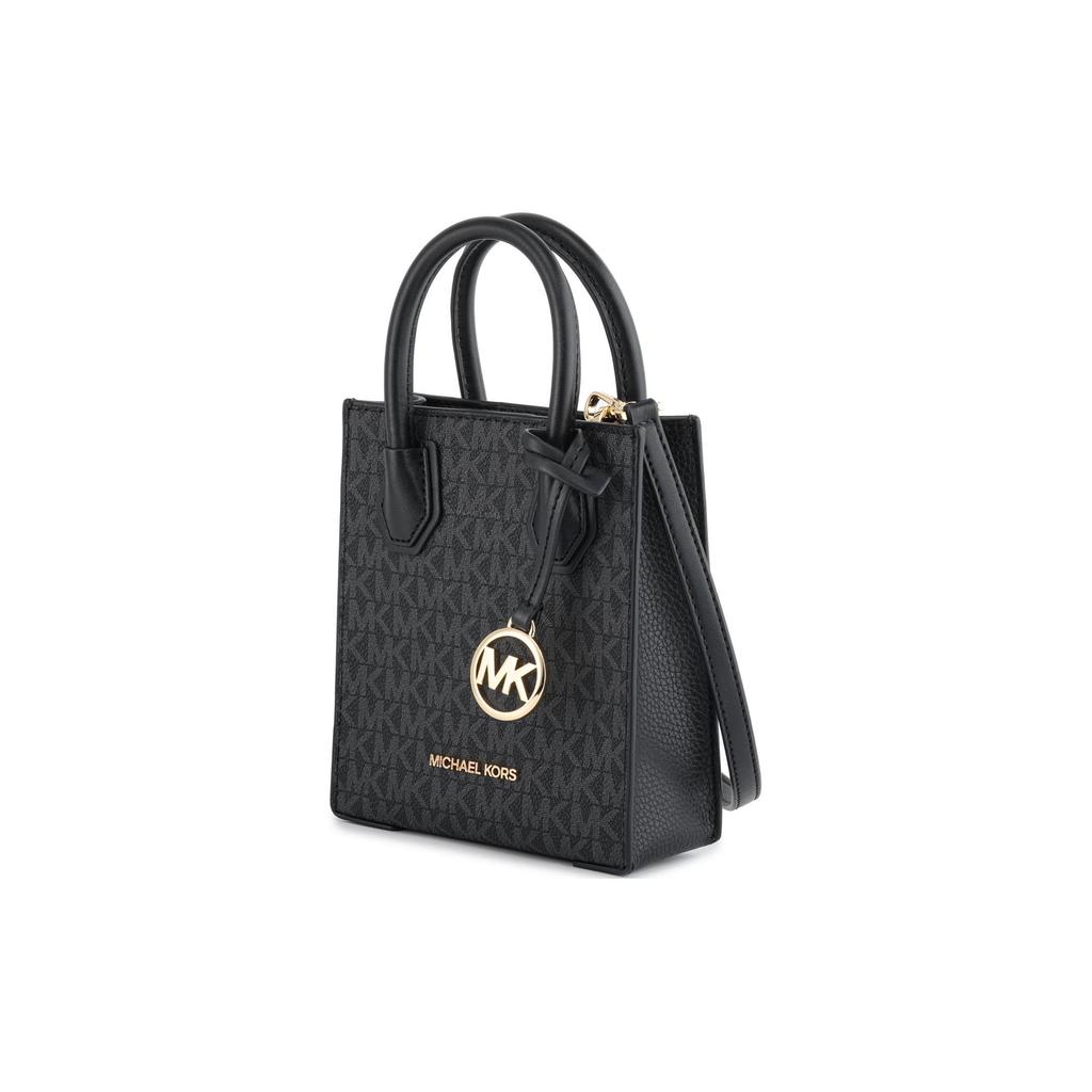 Michael Kors Mk Mercer Klassisches Logo Anhänger Gold Label Kieselsteinleder Tragetasche Damen Tote Schwarz 35T1GM9C0I-BLACK