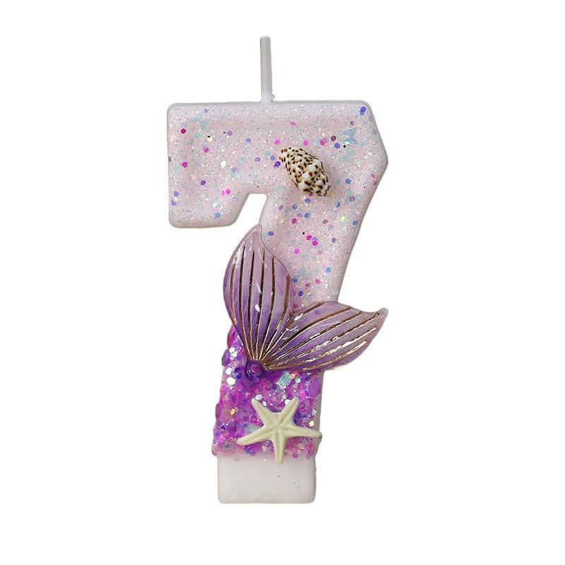 Mermaid Tail Birthday Candles With Starfish, Number Candles, Creative Cake Decorations For Birthday Party, Diy Party Decoration