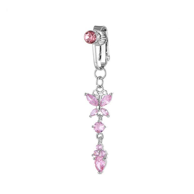

Sexy Trend Micro-inlay Zircon Butterfly Stainless Steel Fake Belly Piercing Umbilical Ring for Women Non Piercing Body Zircon