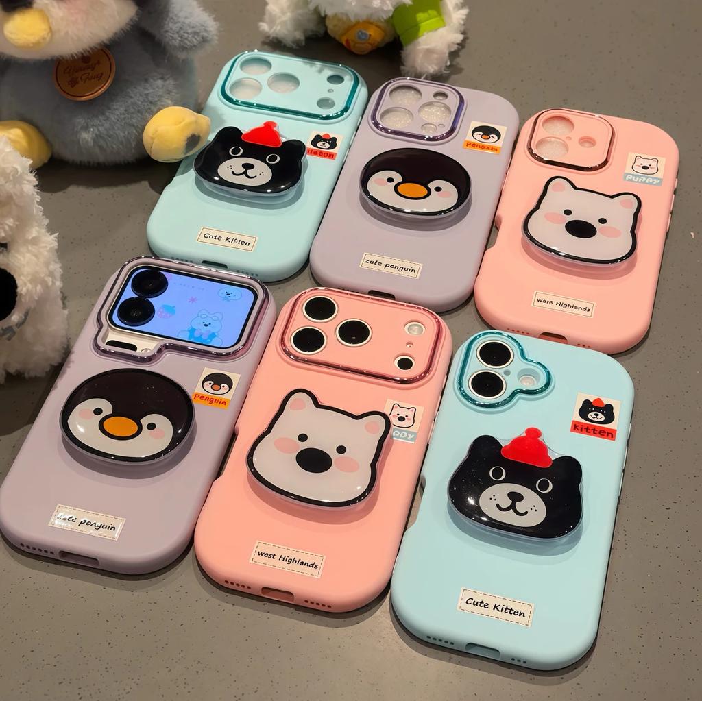 Small Animal Bracket Is Suitable for Apple 17PROMAX Mobile Phone Case 15/16 Huawei Honor Mobile Phone Case All-inclusive Soft Case.