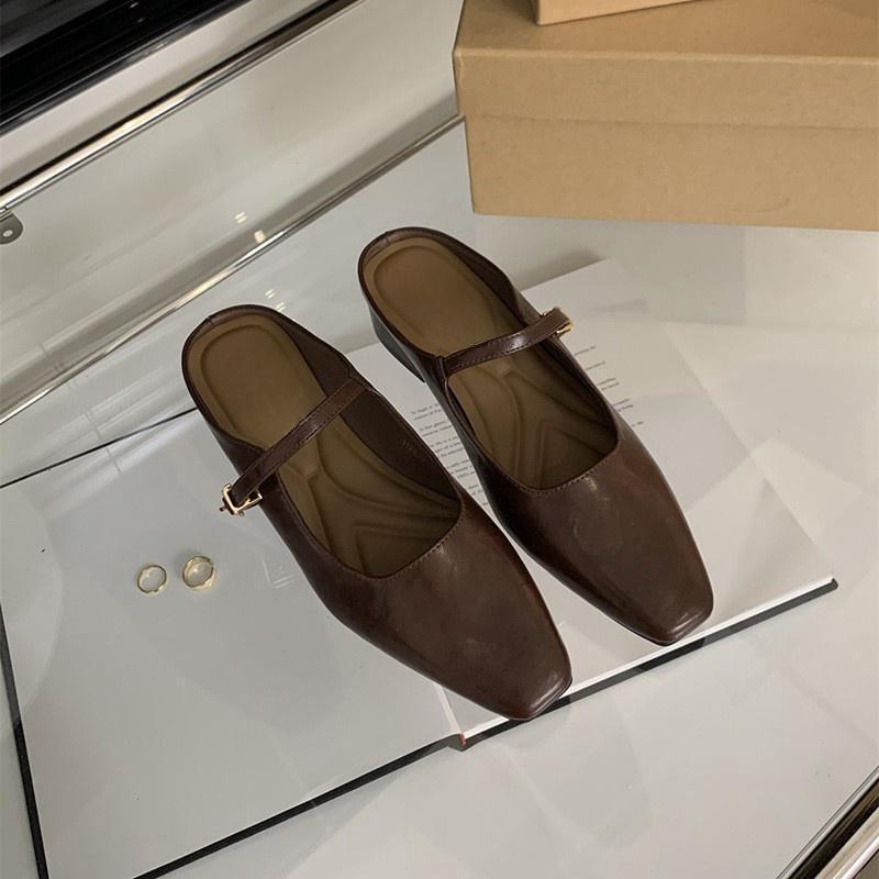 Baotou half slippers women's summer outer wear spring and autumn new Korean version French evening breeze temperament silver single shoes thick heel s