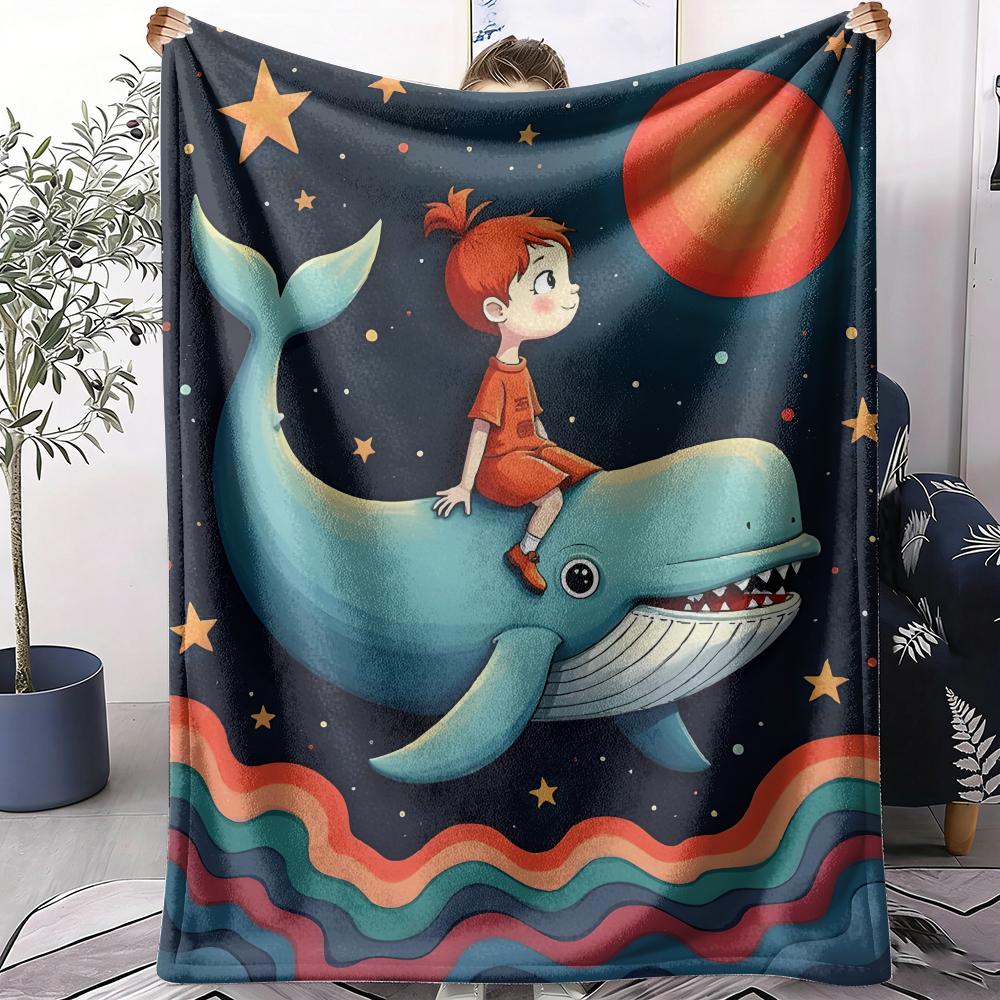 Whale Starry Sky Throw Soft Flannel AC Blanket Lightweight Summer Nap Throw Cozy Blanket for Sofa Bed Travel Home