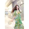 Summer Fashion High End Temperament Waist Cinching Dress Light Luxury Premium Dark Green Printed Casual Dress