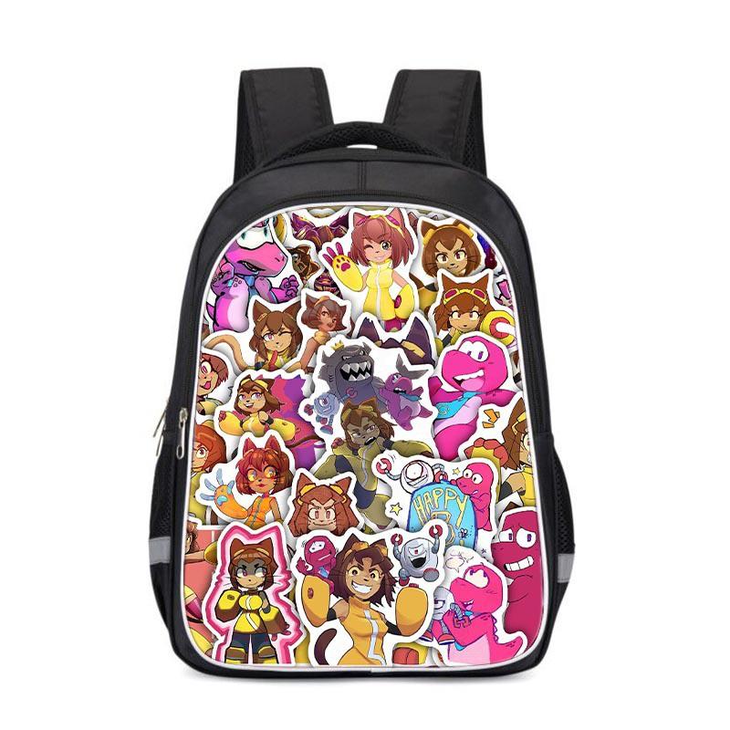Kids Cartoon Print Backpack School Lightweight Ergonomic Design With Reflective Safety Stripes Oxford Fabric Grade 3-4