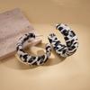 Leather Wrapped Leopard Geometric C-Shaped Silver Needle Earrings Autumn and Winter Earrings
