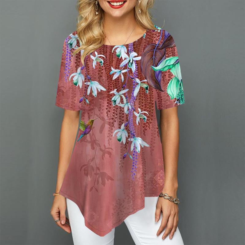 T-shirt da Donna a Manica Corta con Stampa Floreale Grafica Girocollo Top Lungo XS-8XL/Stampa 3D