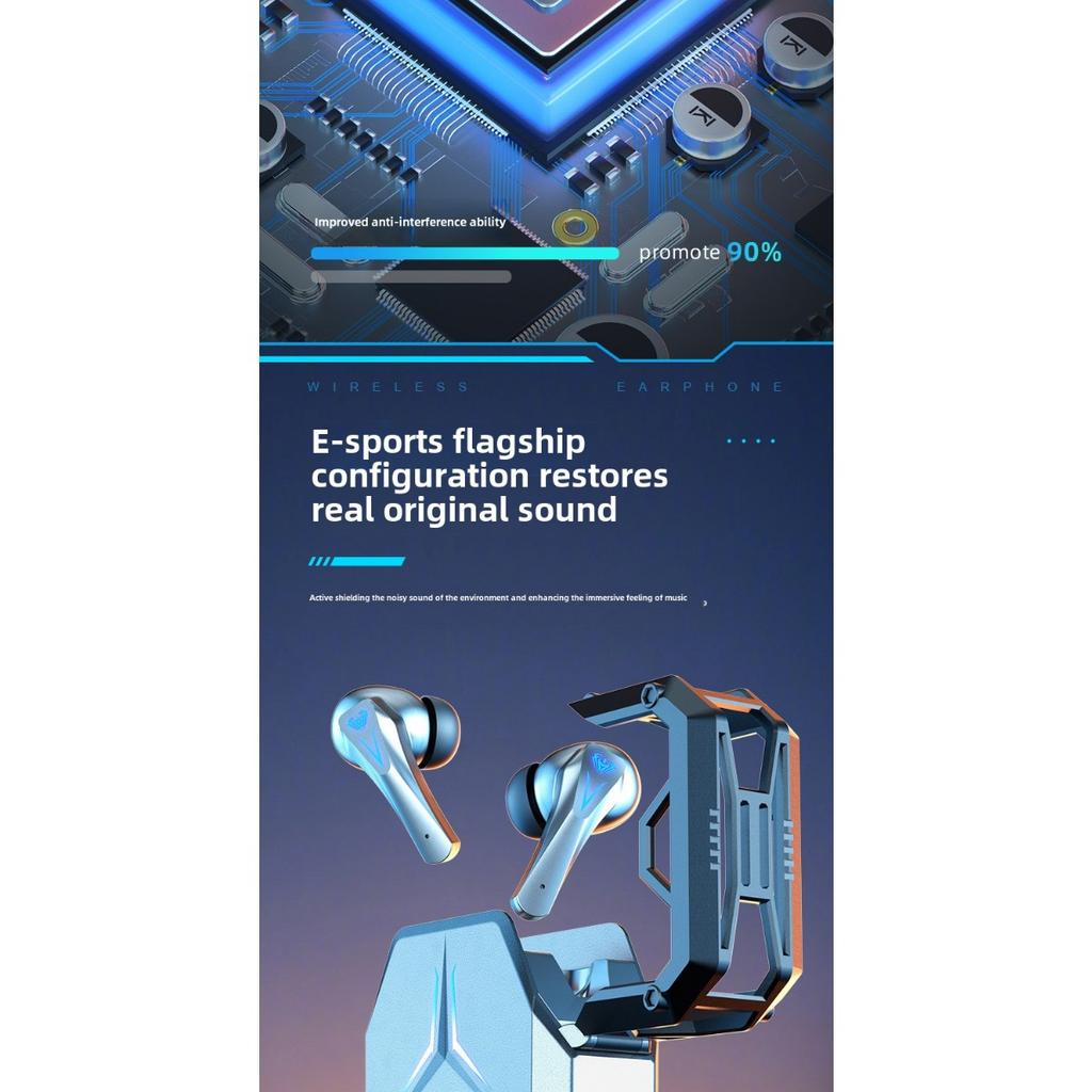 TWS Bluetooth Earphone, Wireless Headphones, Stereo True Wireless Earbuds, HiFi Sound with Ambient Light Headset Gamer