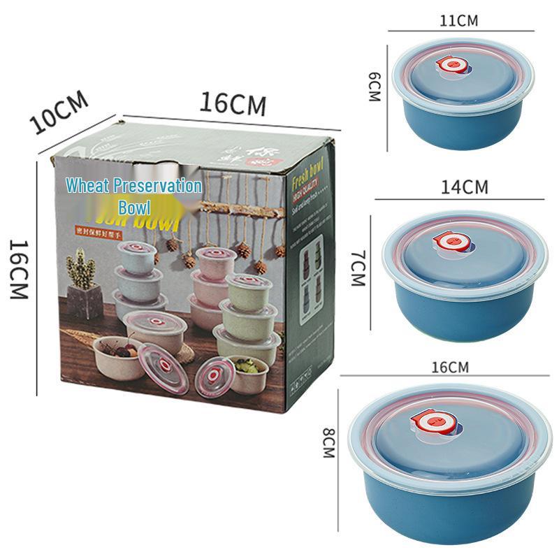 Wheat Straw Kitchen Bowl Set with Anti-Fall, Fresh-Keeping Features and Transparent Lids