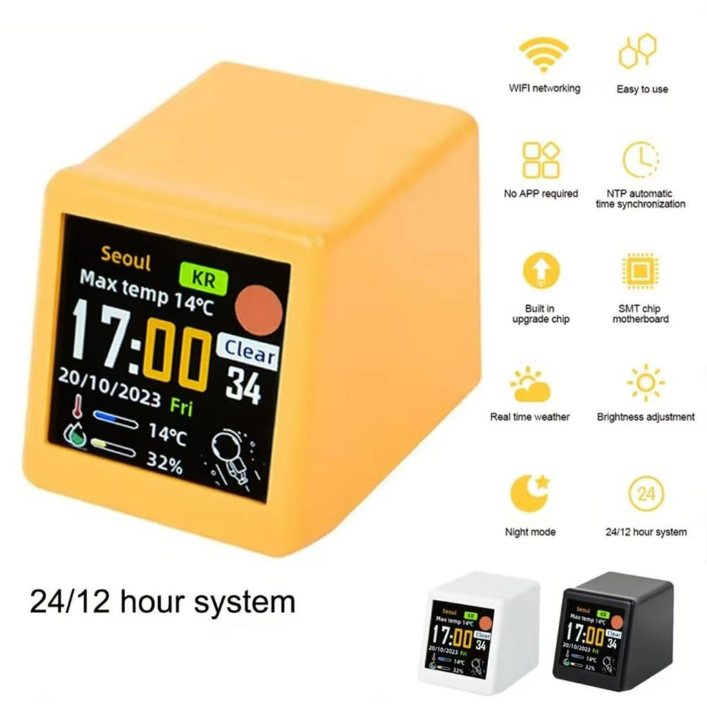 Smart Weather Station Mini WiFi Desktop Clock Weather Digital Clock Station with IPS LCD Screen Gadget for Decoration