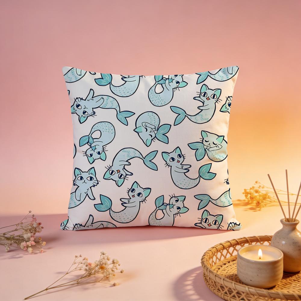 Fantasy Mermaid Cat Design Cushion Cover Comfortable Durable Pillow Cover MultiScene for Home Office Car Sofa