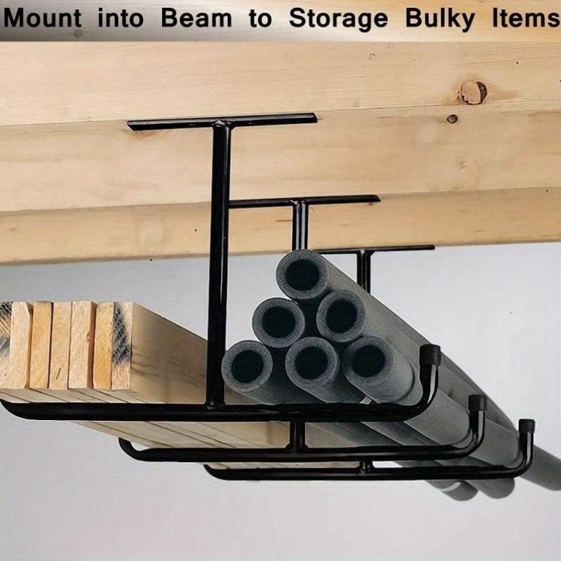 1pc Heavy-Duty Ceiling-Mounted Garage Storage Hook Rack - Overhead Hanging Shelf with Metal Hooks Suitable for Hanging Hoses, Wood, Bulky Items