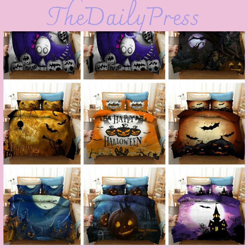 Whimsical Halloween 3d Cartoon Bedding Set Featuring Charming Witch And Pumpkin Patterns
