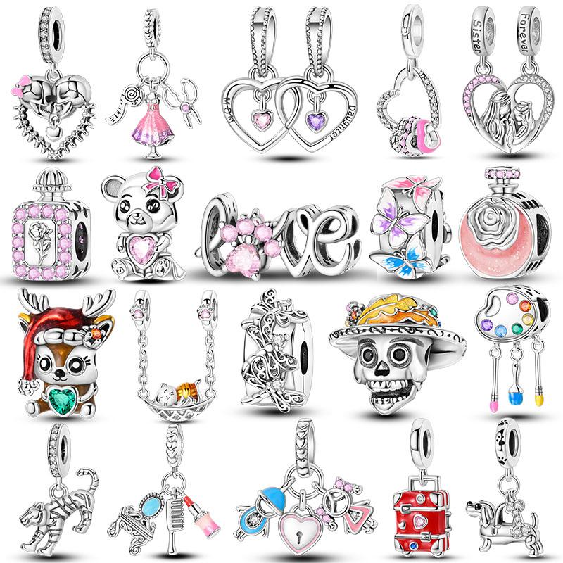 Copper Plated Beads For Woman Charms Pendants Heart Shape Perfume Fit Original Pan Bracelet Diy Fashion Jewelry