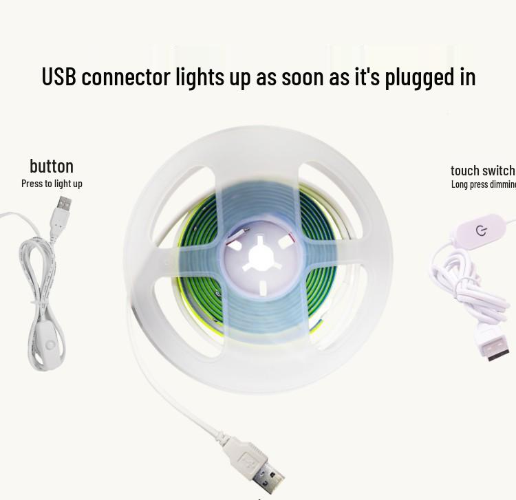 Pasek świetlny COB USB 5V: Samoprzylepne, sterowane przełącznikiem, miękkie oświetlenie tła telewizora, bez punktów świetlnych