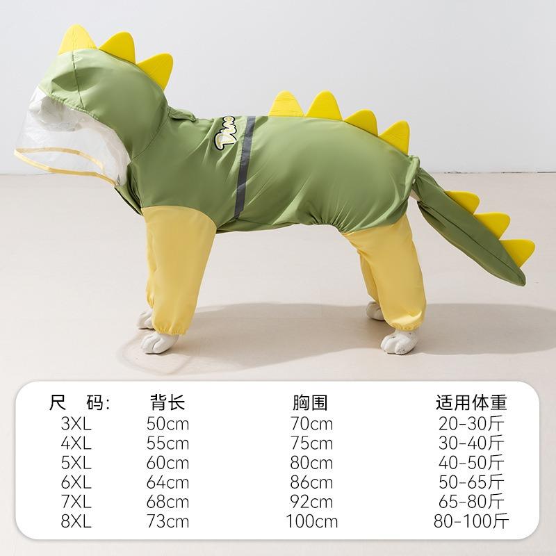 Hunderegenmantel mit Dinosaurier-Design, 4 Beine, Wasserdicht, Haustierkleidung, Sommer, Schwanzform, Regenmantel für große Hunde, Golden Retriever