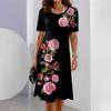 Vintage Floral Print Summer Dress for Women Long Sleeve Comfortable Knee Length Casual Dress with Pockets O Neck