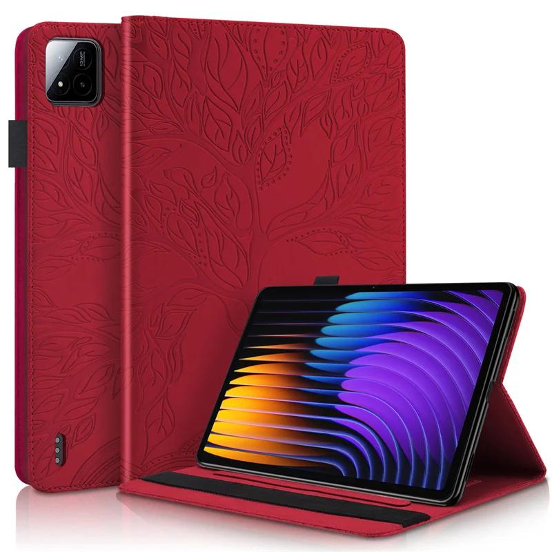 

Чохол для Xiaomi Pad 7 11.2 З тисненням Дерево Гаманець-книжка Підставка для Coque Xiaomi Pad 7 Pro Case 11.2 дюйма For Xiaomi Pad 7 Pro червоний