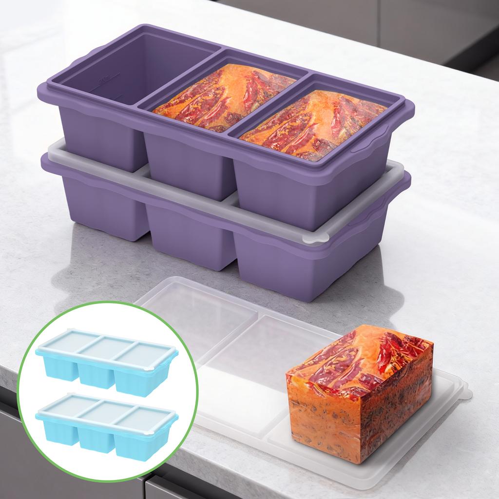 Silicone Freezer Tray Food Meal Soup Sauce With Lid Freezer Trays Large Ice Box Soup Ice Tray Kitchen Food Storage Freezing Mold