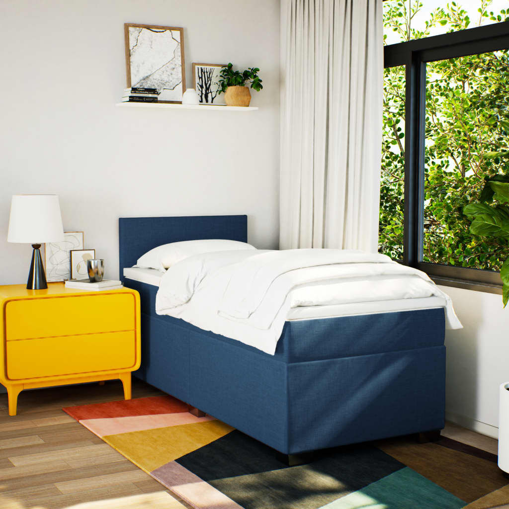 Vidaxl Letto Continentale Con Materasso, Blu, Tessuto 100X200 Cm
