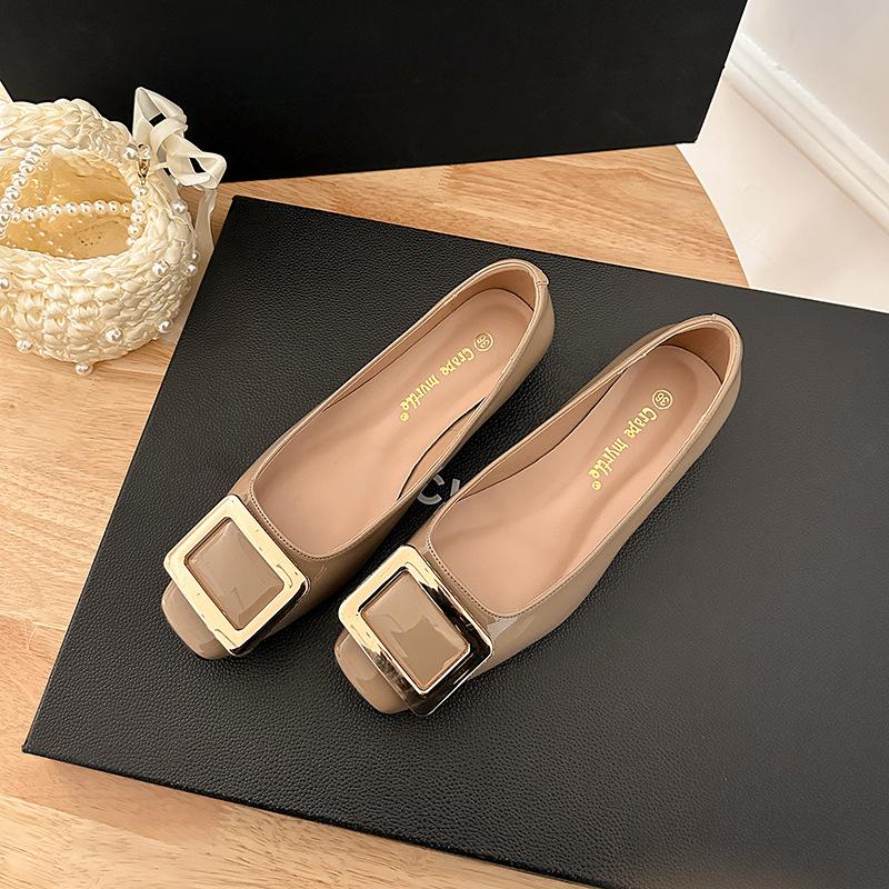 Traubenmutter Frühling neu elegant flacher Mund flachsohlige einzelne Schuhe Temperament eckige Zehenpartie dünn pendeln eckige Schnalle einzelne Schuhe Frauen