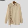 INCERUN Oversized Men Turn Down Collar Long Sleeve Side Cross Irregular Texture Shirts Tops