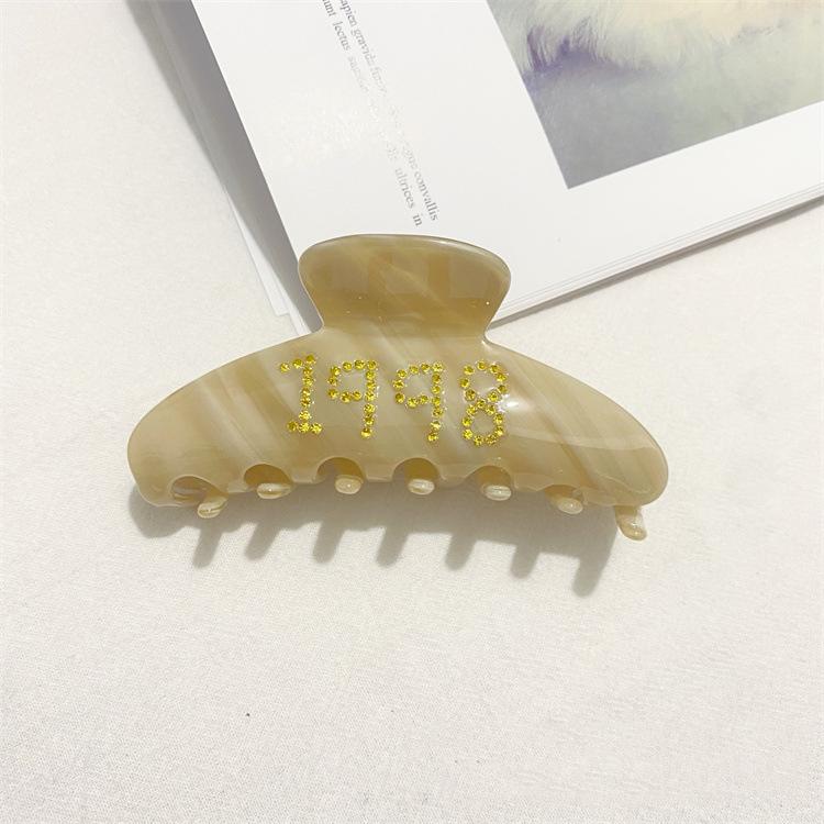 Custom Logo Women Hair Decorative Accessories Catch Hair Large Shark Clip Word Rhinestone Letter Acetic Acid Hair Clips