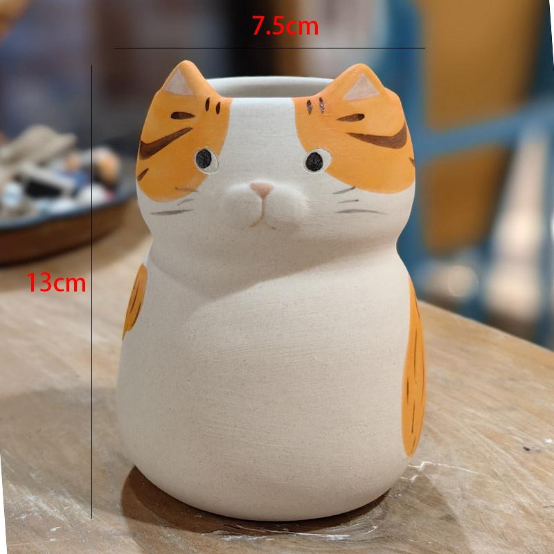 home decor Cute Ceramic Cat Flower Vase Ceramic Handicraft Ornaments Animal Sculpture Cartoon Cat Flower Arrangement Vases