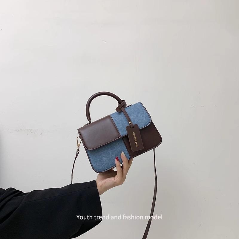 Premium Bag Women's New Fashion Versatile Shoulder Messenger Bag Casual Color Contrasting Splicing Portable Small Square Bag