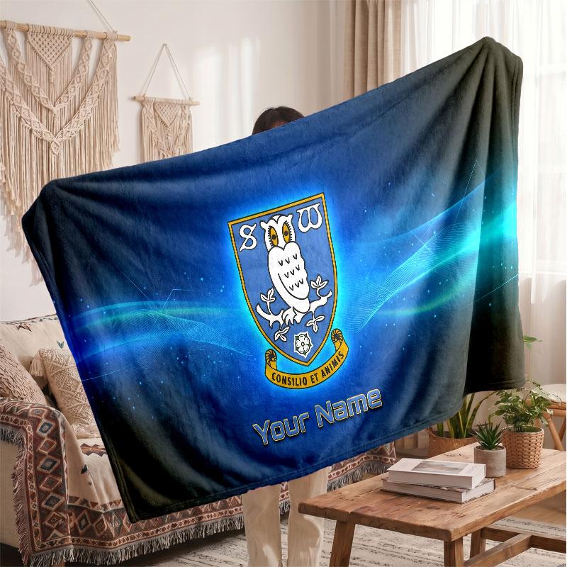 Sheffield Wednesday FC Personalized Fleece Blanket With Football Logo, Custom Name Text Soft Warm Home Throw Blanket