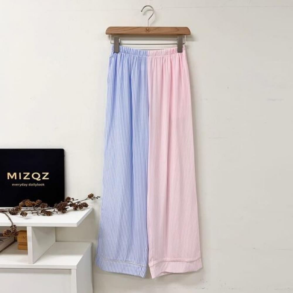 Mizqz Women Stripe Half Half Long Sleeve Pajama Set