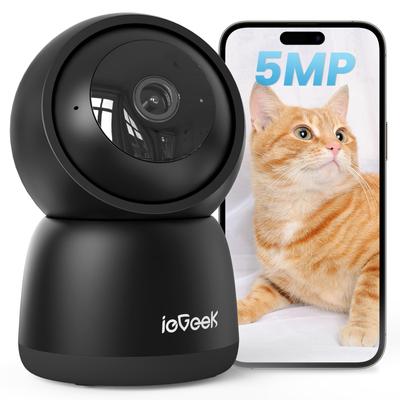 Pet Camera [5MP, Automatic Up/Down/Left/Right Tracking, 2.4G/5GHz WiFi Compatible] ieGeek AI Monitoring System 24-Hour Recording, Bluetooth Pairing, I