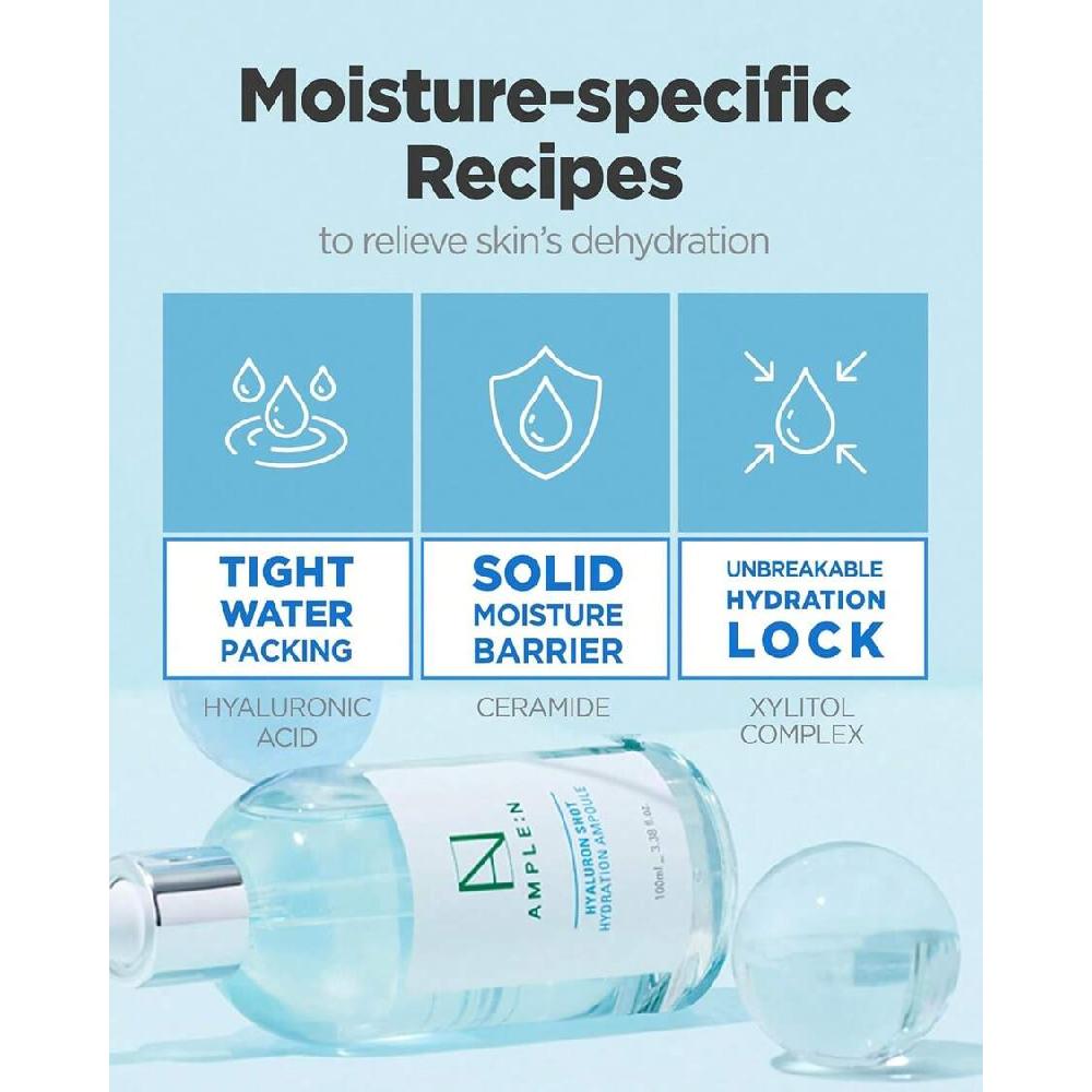 Ample:N Hyaluron Shot Hydration Serum 30ml Plumping Face Serum Ultra Hydrating Moisturizer To Reduce Wrinkles And Restore Vitality And Glow