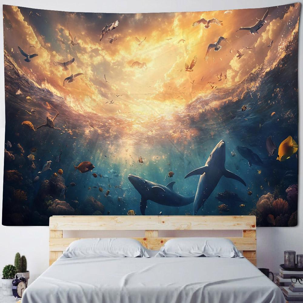 

Shark Starry Sky Tapestry Wall Hanging, Suitable for Bedroom and Dormitory Room Decoration Bed Sheet Fabric Mural Thin Carpet 100x150cm