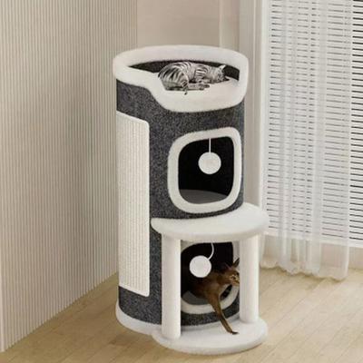 Cat Climbing Tower Cat Scratching Barrel with 3 Cat Caves Sisal Scratching Pad Multi-tier Cat Play Tower for Multi-cat Family