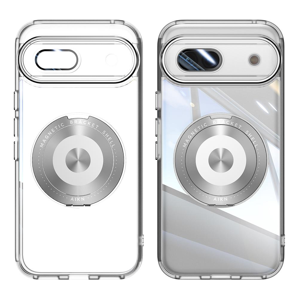 For Google Pixel 8a Magnetic Case PC+TPU Phone Cover with Rotating Metal Kickstand,Lens Protector